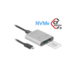 Lecteur de carte USB Type-C pour cartes de mémoire CFexpress, boitier en aluminium Delock