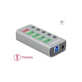 Hub USB 3.2 Gen 1 avec 4 ports + 1 port de chargement rapide avec interrupteurs et voyants Delock