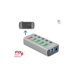 Hub USB 3.2 Gen 1 avec 4 ports + 1 port de chargement rapide + 1 port USB-C PD 3.0 avec interrupteur et voyant Delock