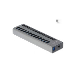 Externe SuperSpeed USB Hub avec 7 ports et interrupteurs Delock
