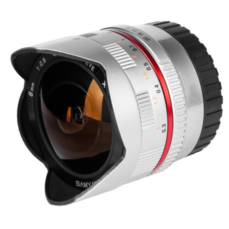 8 mm Fisheye F2.8 MC monture E system Zilver Samyang