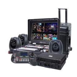 HS-3200, 3x PTC-140, RMC-300A, and sturdy transport cases DataVideo